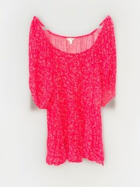 Terra & Sky Hot Pink Floral Scoop Neck Blouse